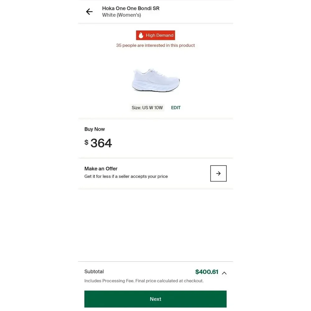 Size 10 - Hoka One One Bondi SR White (Women's) - 1110521 WHT - RETAIL $405